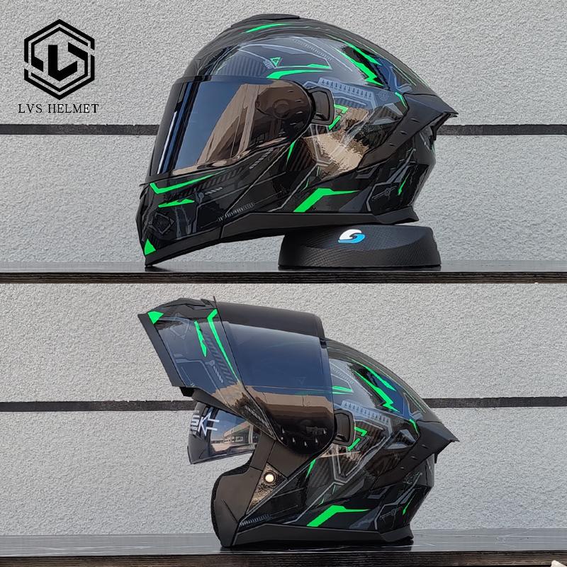 LVS Latest Motorcycle Helmet Dual Lens Modular Flip Helmet Suitable for Both Men and Women, Road Travel Full Helmet DOT 909