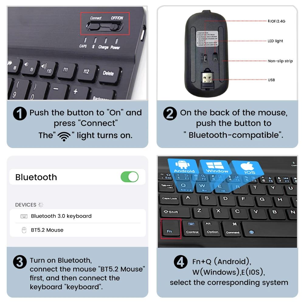 New Backlit Ultra-Thin Bluetooth Keyboard and Mouse For iPad Samsung Tablet Phone Wireless Keyboard Spanish / French