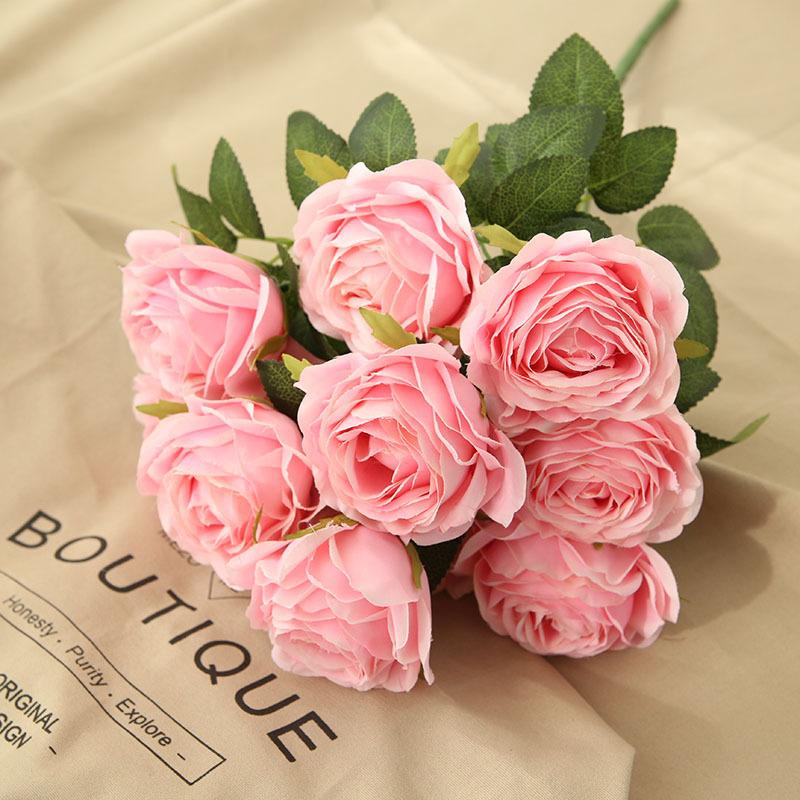 10 Heads Rose European Style Artificial Peonies Bride Bouquet Retro Romantic Wedding Decoration Living Room Home Event Layout
