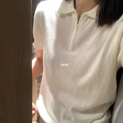 Frühling Sommer Neuankömmling Koreanisch Schlicht und Vielseitig Polokragen Kurzarm Halber Reißverschluss Gestrickter Pullover
