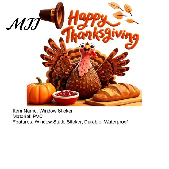 Holiday Home Beautification Autumn Thanksgiving Turkey Window Static Sticker, Decorative Removable PVC Decals, Reusable Glass Clings
