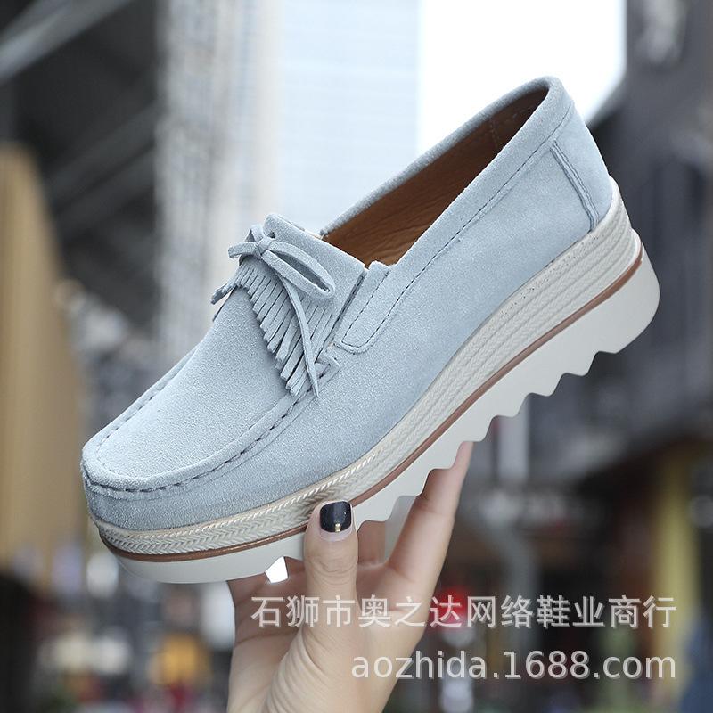 Joom 2025 Frühling und Herbst Muffin-Schuhe runde Zehenpartie Keilabsatz Fransen Plateau Mutter große Größe Freizeitschuhe Damenschuhe