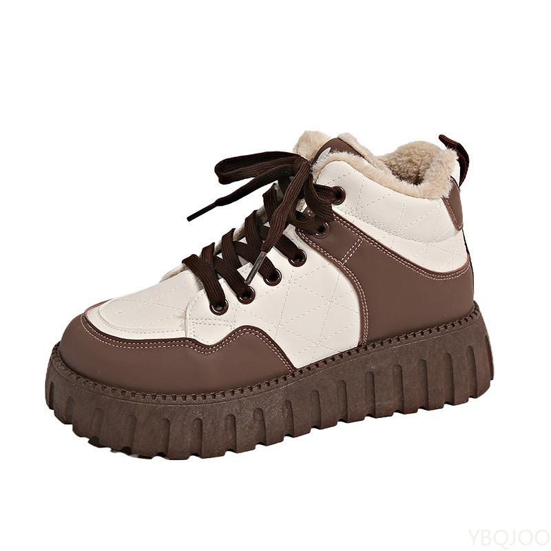 

Winter new warm casual comfortable cotton shoes Fashionable versatile plush women high top boots minimalist flat shoes 40 коричневий