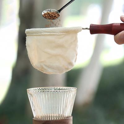 1 Stück Wiederverwendbarer Handgefertigter Kaffeefilterbeutel Holzgriff Milchtee-Filterbeutel Flanell Topf Tuch Netzkorb Werkzeug