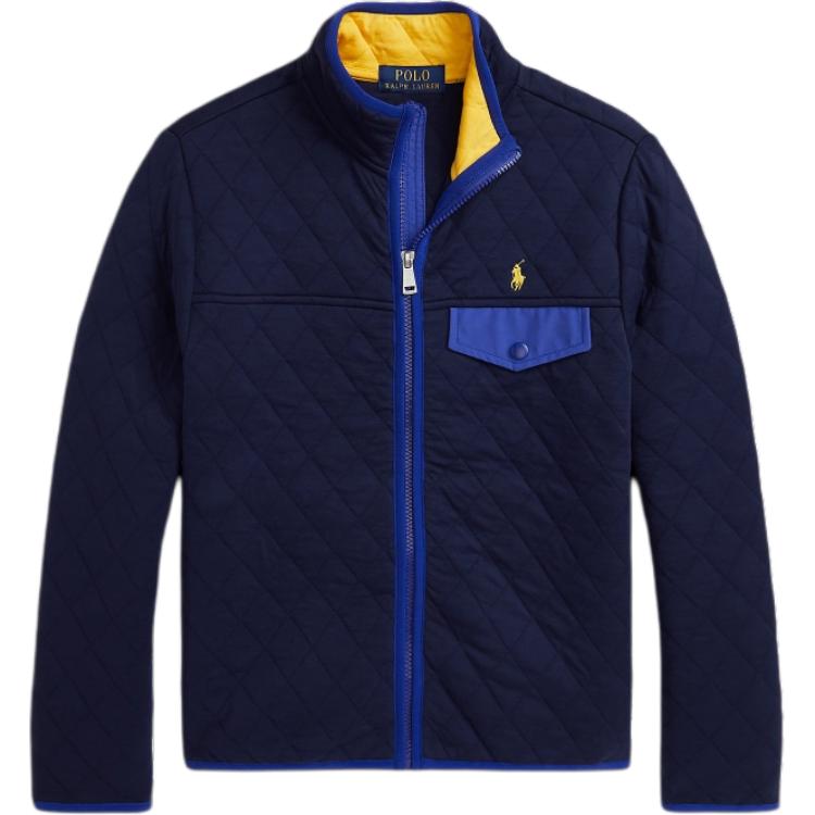 Polo Ralph Lauren Cotton Jacket FW24 Color Block Quilted Half High Neck Zipper Long Sleeve Kids Jackets Deep-Blue CWPOKNIY8021236-410