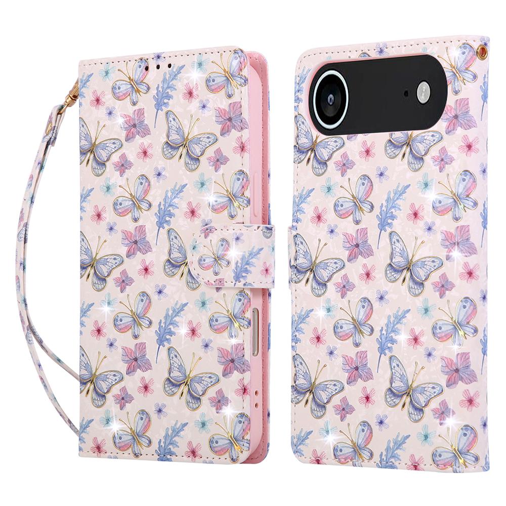 For iPhone 17 Air Case RFID Blocking Flower Leather Phone Cover with Wrist Strap