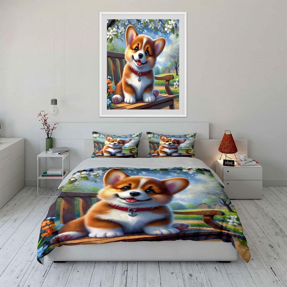 Adorable Puppy Outdoor Garden Set Exquisite Three-Piece Bedding Set Gift For Kids And Adults