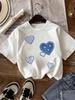 Short-Sleeve T-Shirt with Heart Pattern Mimicking Faux Denim, Perfect for Casual And Comfortable Wear In Spring And Summer, Suitable for Outdoor Activ