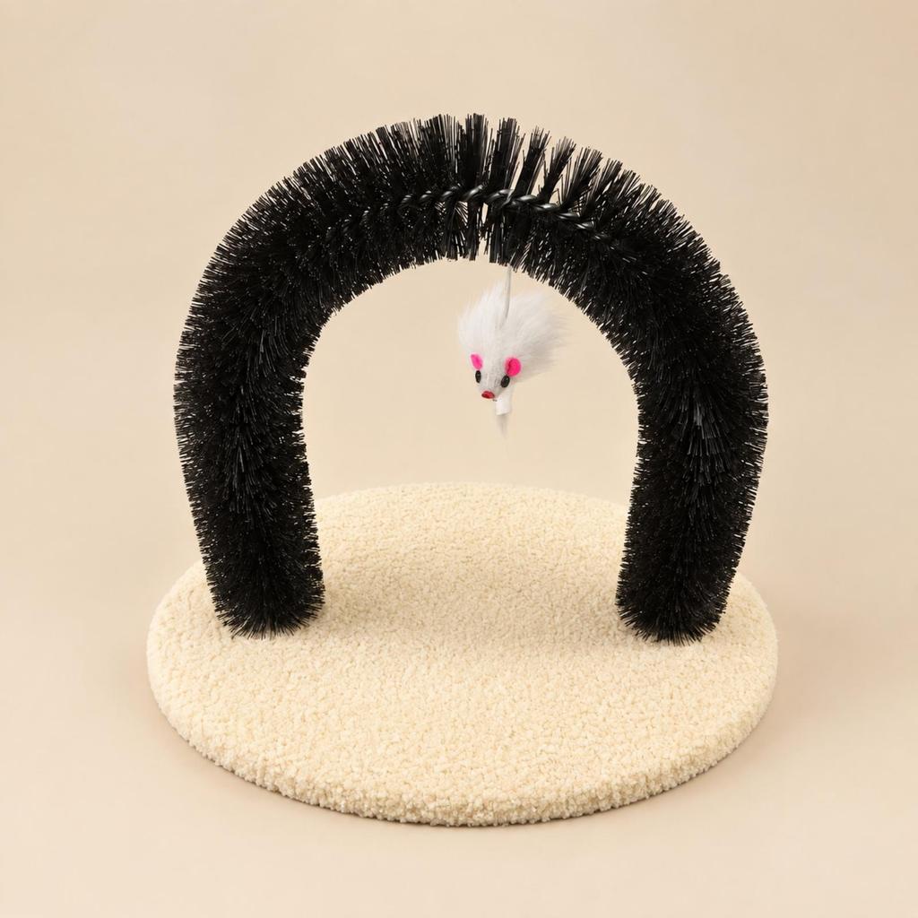 Cat Grooming Arch with Soft Toy MultiUse Feline SelfGrooming Interactive for Cats Yellow Base