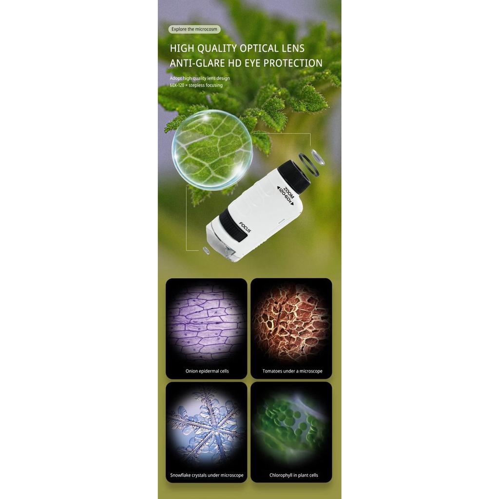 Mini Pocket Microscope Kit 60 To120x Portable Laboratory Microscope with LED Light for Kids Science Experiment Utensils