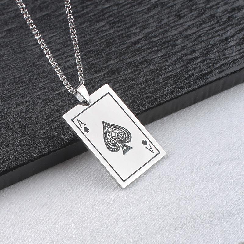 Men's Stainless Steel Ace of Spades Pendant Necklace - Hip Hop Style