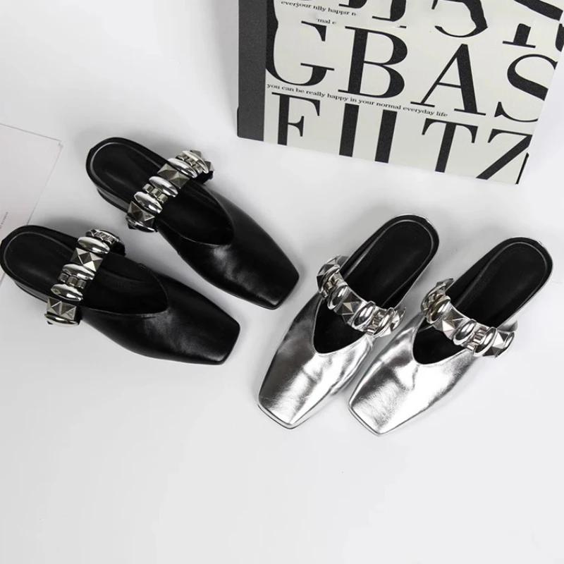 Fashion Luxury Crystal Women Flats Slippers Square Toe Mules Shoes Designer Slingback Sandals Summer Home Shoes 2025 Walking Zapatillas