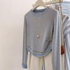 Striped Two-in-One Long-Sleeve Shoulder T-Shirt for Women, Spring/Fall 2024 Collection.