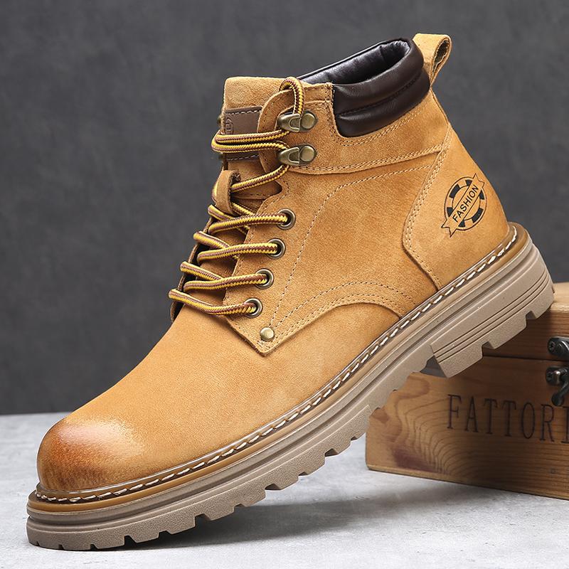 Suede Leather Men High Top Shoes High Quality Mens Ankle Boots New Outdoor Boats Sneakers Man Non-Slip Motorcycle Boots