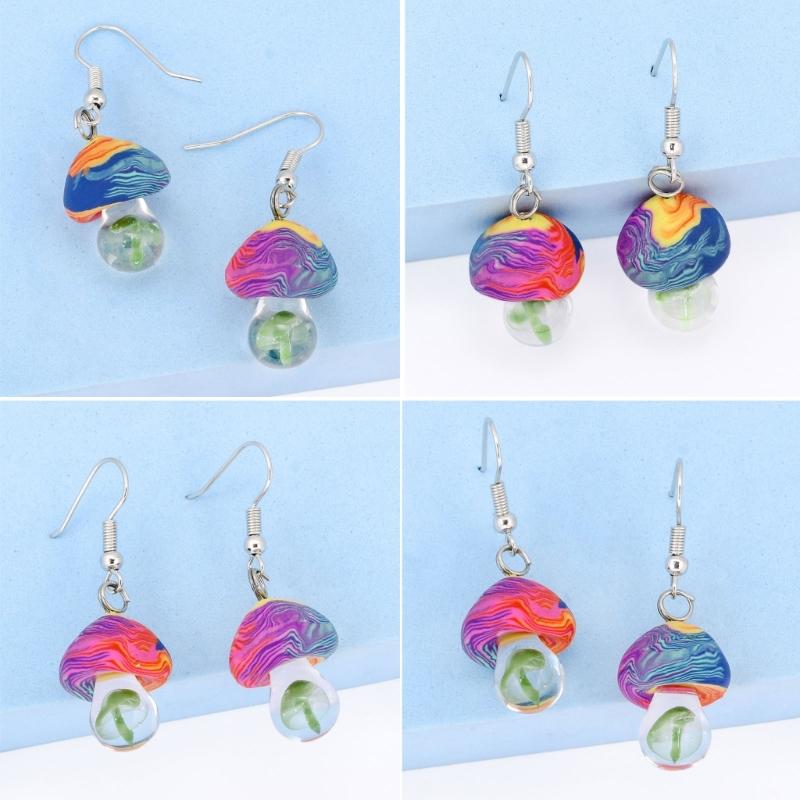 Unique Dangle Earrings Simple Colorful Mushroom Pendant Drop Earrings Statement Jewelry Fashion Small Hoop Earrings