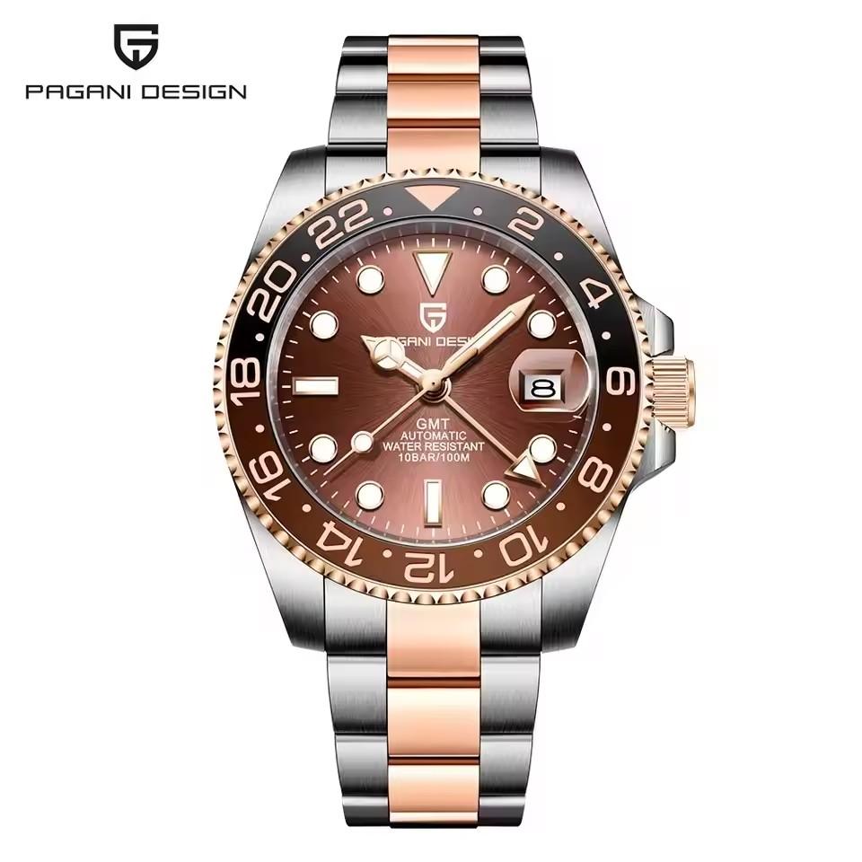 PAGANI DESIGN 40MM Black gray dual tone GMT Mechanical watch Sapphire Ceramic Bezel Automatic Stainless Steel Waterproof Watches