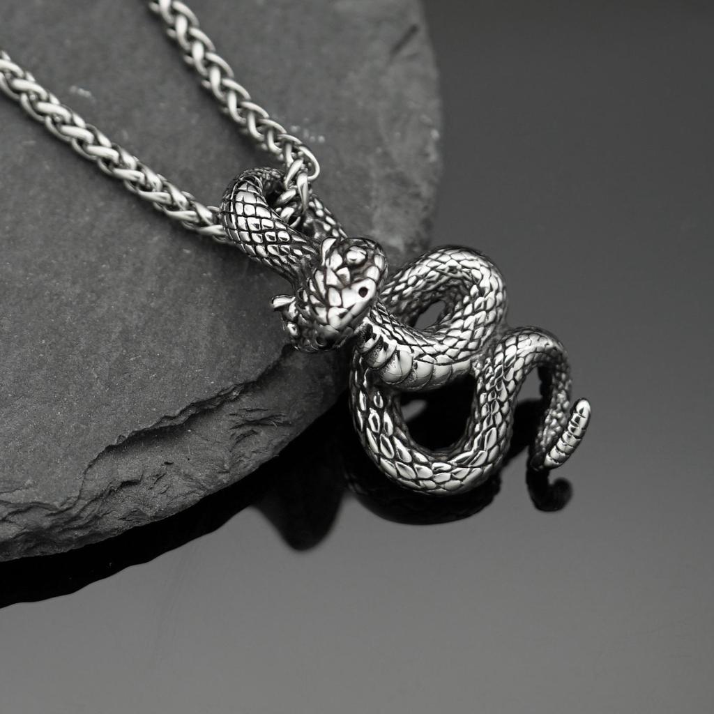 Men's Retro Fashion Stainless Steel Python Pendant - Unique Hip Hop Design