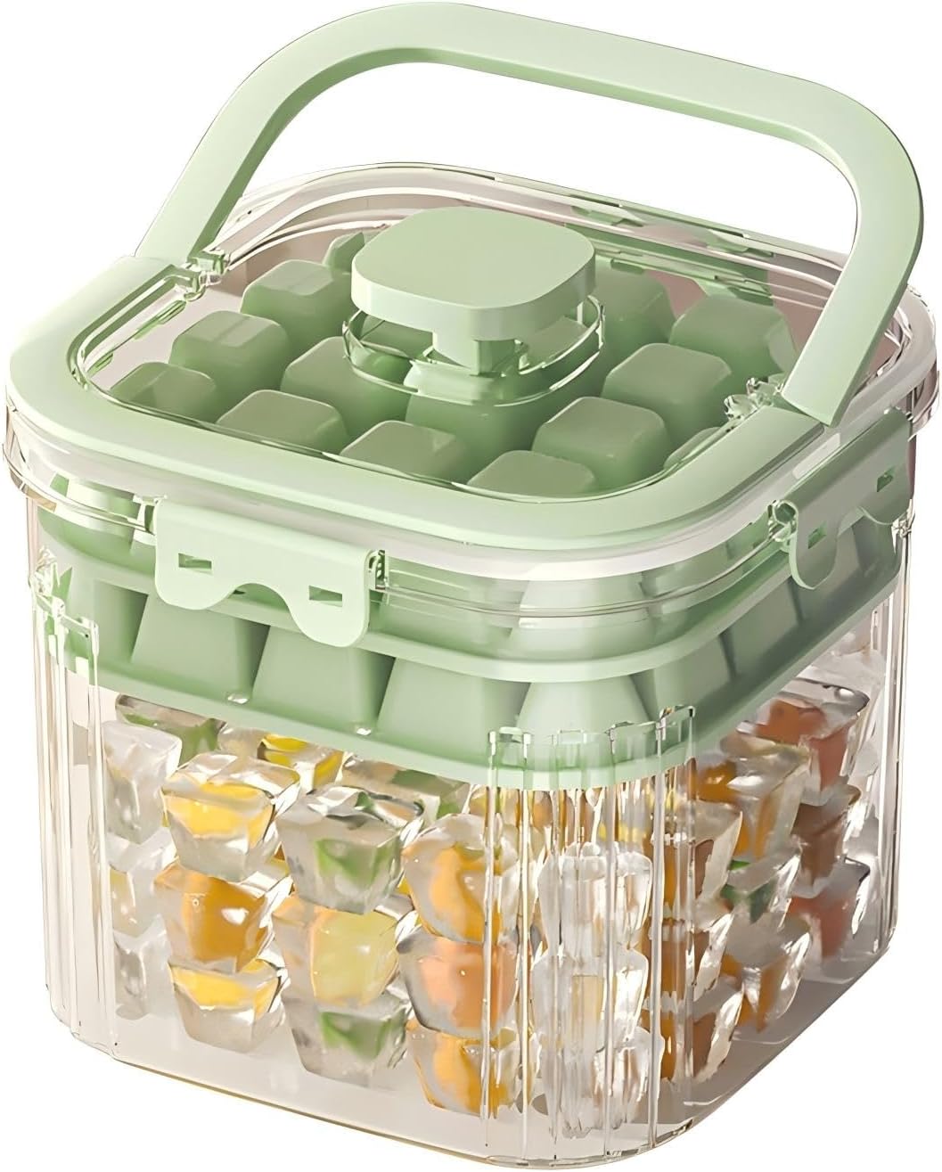 48 Grid Double Layer Portable One Press Ice Cube Maker Bucket with Ice Packs зелёный
