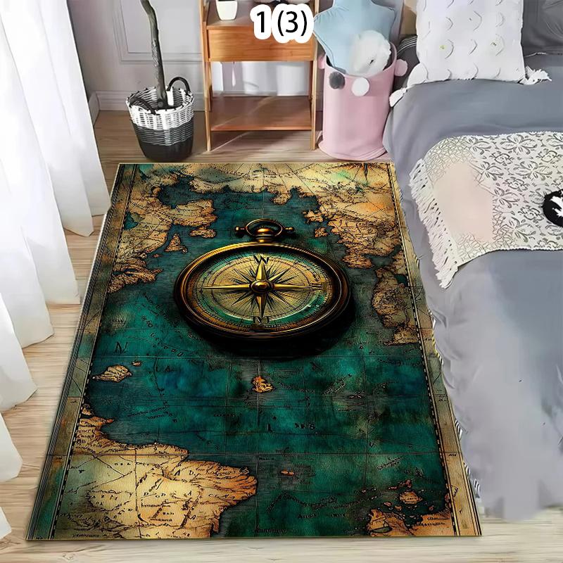 

Pocket Watch Compass Printed Carpet Navigation Carpet Pattern Door Mat Kitchen Bedroom Living Room Carpet Entrance Porch Rug 40X60cm