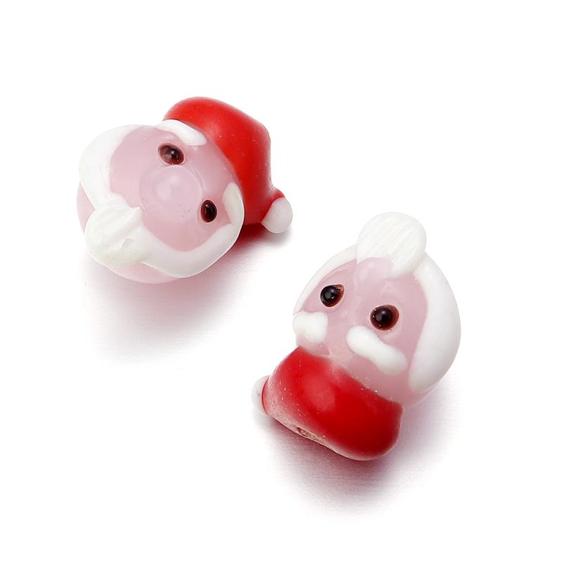 2pcs Christmas Lampwork Beads Cute Santa Claus Snowman Glass Loose Beads For Jewelry Making DIY Bracelets Necklace Accessories
