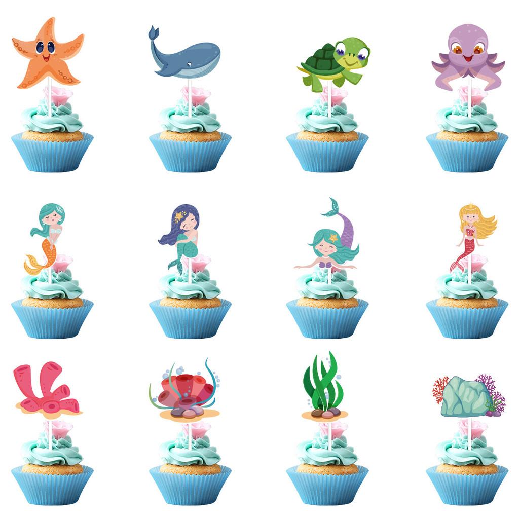 Theme Ocean Cake Flags Mermaid Starfish Turtle Decor For Celebration Supplies