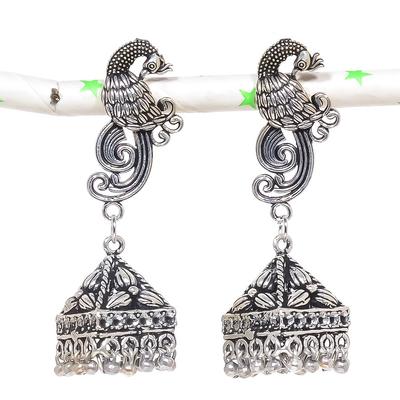 Natural Indian Look Jhumki Gemstone Silver Tribal Bali Earring 2.21" s8K94