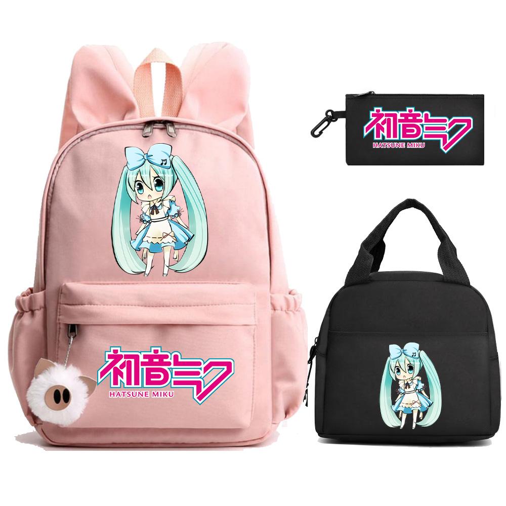 Zaino Stampato Cartoon Hatsune Miku Borsa Pranzo Astuccio per Bambini Studenti Borsa Scuola Ragazza Bambino Regalo Borsa da Viaggio Donna