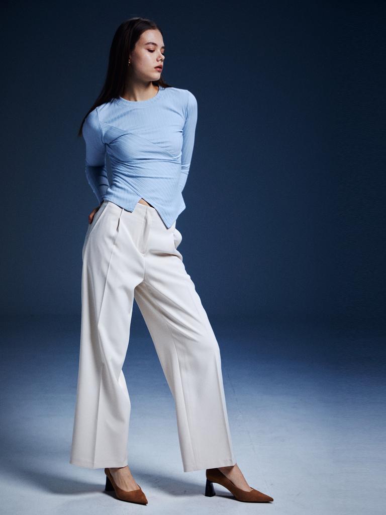 RENNESMIA High-Waisted Wide Slacks _ Light Beige