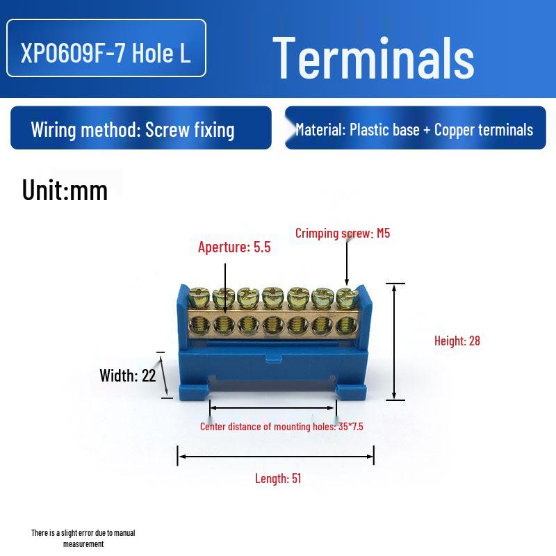Export-Grade Blue Copper Rail-Mounted Terminal Blocks (6x9 Copper Components) XP0609F