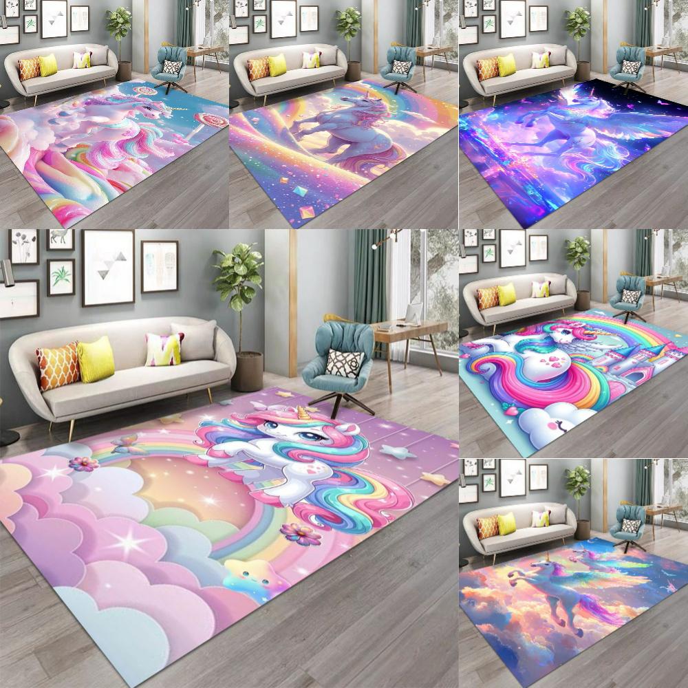 Magical Unicorn Print Kids Carpet For Girls Room Nursery Decor Play Mat Soft Living Room Bedside Rug Machine Washable Floor Mat
