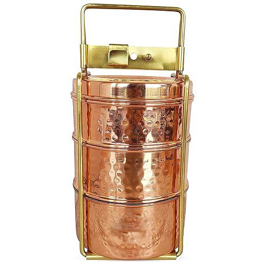 

RSINC Copper Nickle 3 Compatment Lunch Box Brown Food Grade with Brass Handle JL166128476952