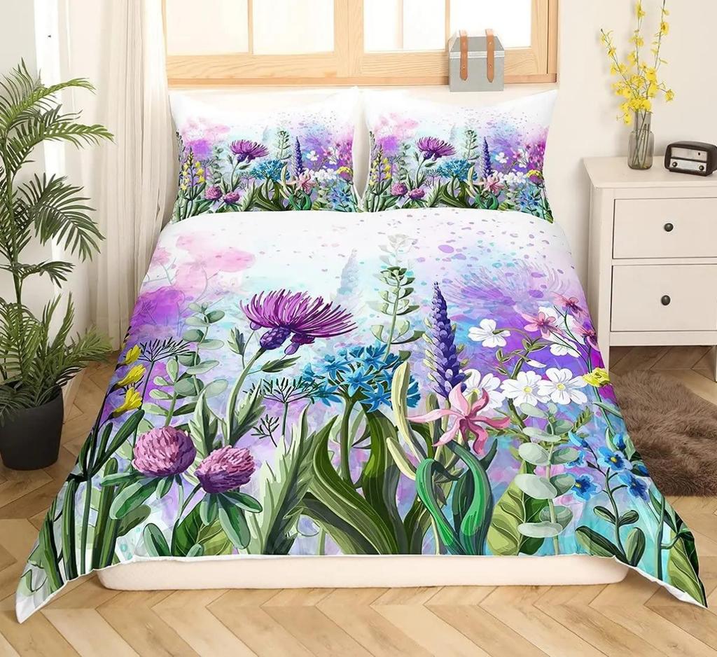 Lavender Duvet Cover Set King Size Purple Flowers Romantic Exquisite Bedding Set For Girls Women 3 Piece Set With 2 Pillowcases