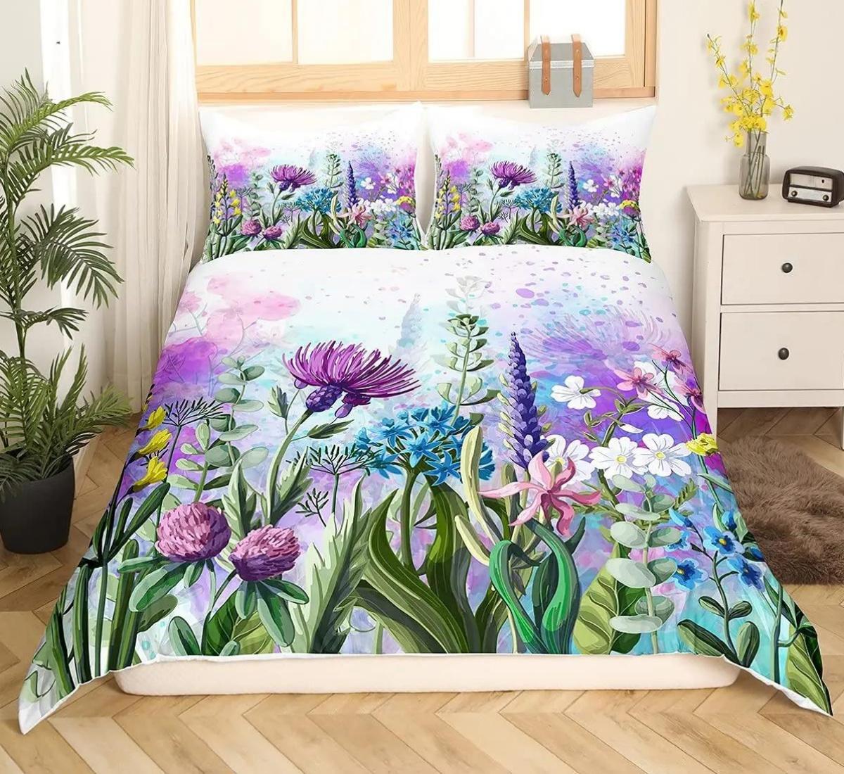 

Lavender Soft Duvet Cover Set King-Sized Dimensionsd Dimensions Purple Flowers Romantic Exquisite Beding Set for Young Girls Women 3 Piece Set 135*200cm Eu-Single