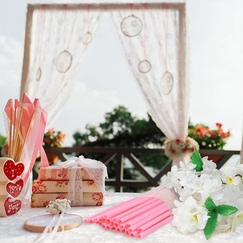 50pcs Pink Heart Shaped Disposable Drinking Straws  Wedding Birthday Party Supplies Valentine's Day Gift Love Mouth Straws