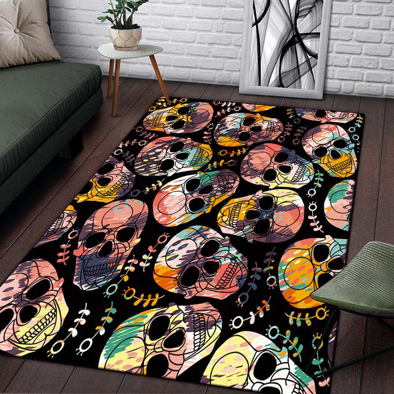 Vintage Ornamental Skulls Rose Pattern Decorative Square Rug Modern House Living Room Floor Matte Bedroom Carpet Art Poster Mat