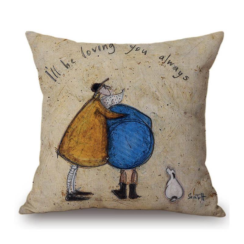 Современное искусство Сэм Тофт Юмористический мультяшный пес Прекрасный милый щенок Забавный Хлопок Лен Наволочка для диванной подушки Подушка для сиденья стула 45x45cm 18x18in