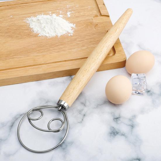 Wood Mixing Stick 13-Inch Double/Single Loop Whisk for Eggs Flour & Dough Blending Handcrafted Kitchen Utensil for Baking & Cooking
