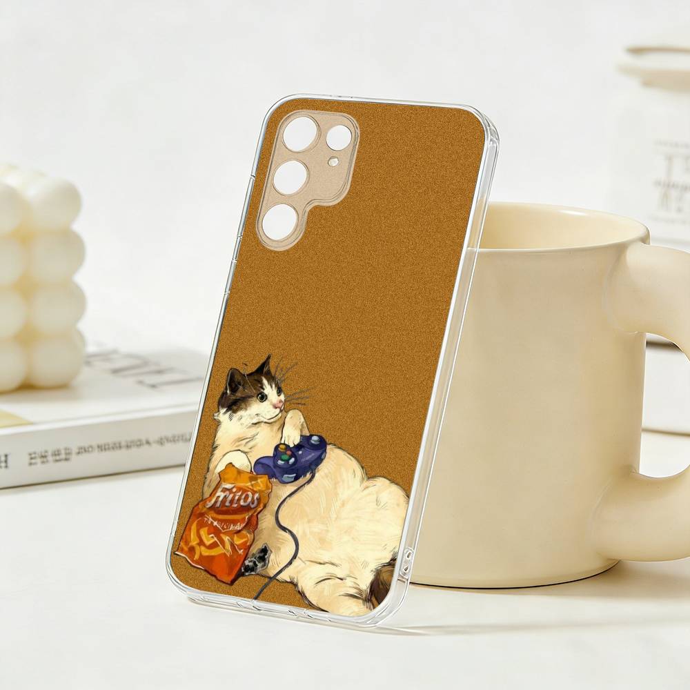 

Art Oil Painting Cat Phone Case For Samsung S26, S25,S24,S21,S22,S23,S30,Ultra,Plus,5G,Transparent Cover Samsung S225G