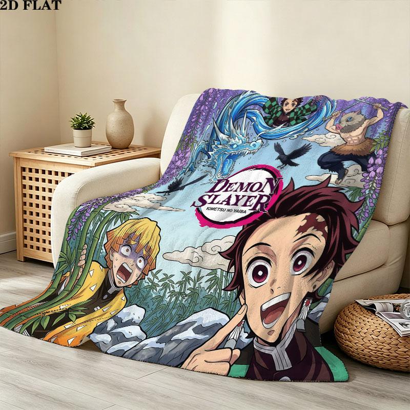 1PC Demon Slayer Patterned Flannel Blanket Suitable For All Seasons For Home Decor Warmth And Comfort Gifts Holiday Present