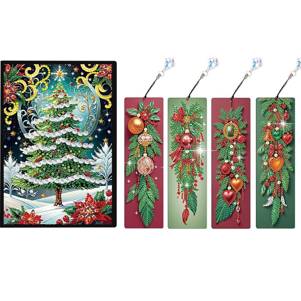 A5 Size Rhinestone Art Painting Notebook Kit with Crystal Pendant Bookmark Diamond Painting Notebook Set Holiday Birthday Gift