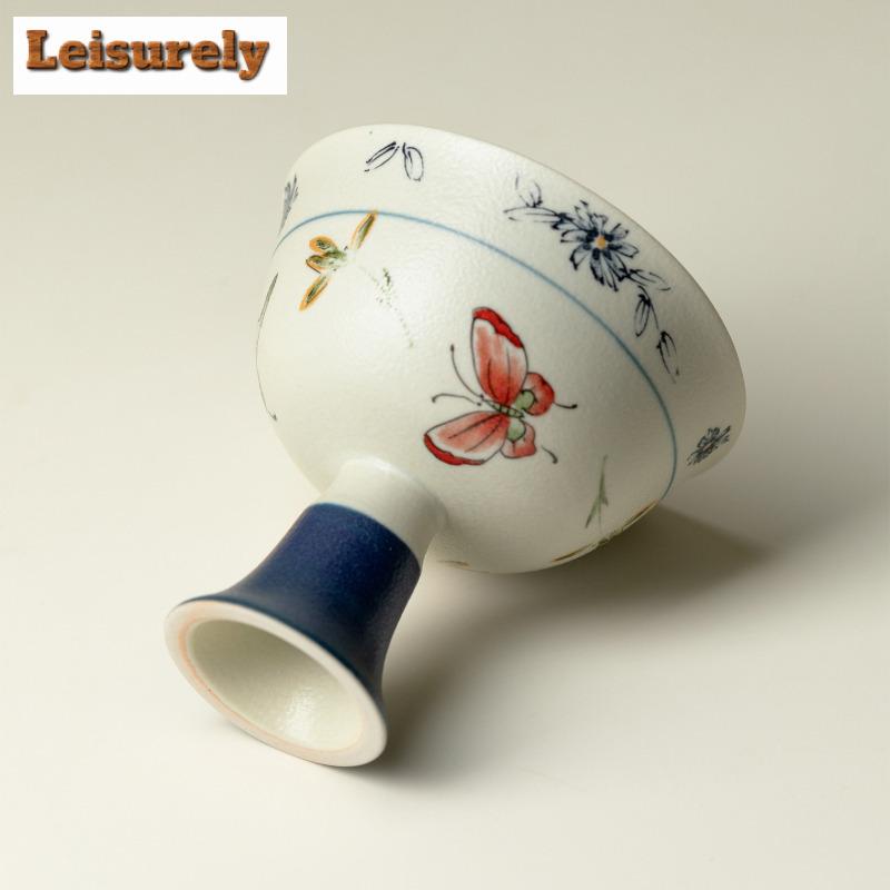 2 Stück/Los Schmetterlingsorchidee Hochfuß Teetasse Zen Teeschale Tassenset Teeprobe Dufttasse Jianzhan Meistertassen Teeartikel 60ml