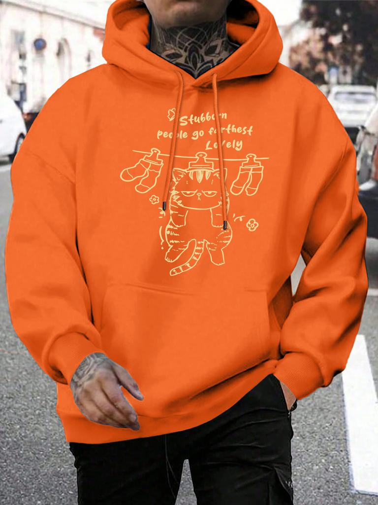 People Go Farthest Lovely Hanging Cat Design Men Hoody Hip Hop Casual Hoodie Loose All-Match Sportswear Street Fleece Hoodies