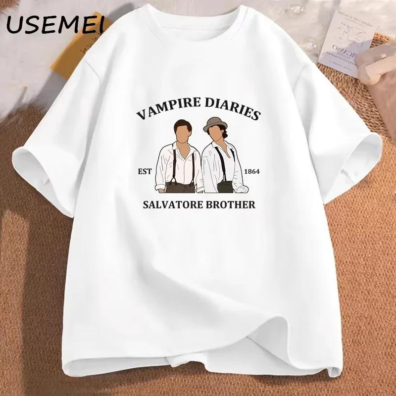 The Vampire Diaries T-shirts for Women Mystic Falls Virginia Salvatore Brother 1864 T Shirt Fall Damon Women Clothing
