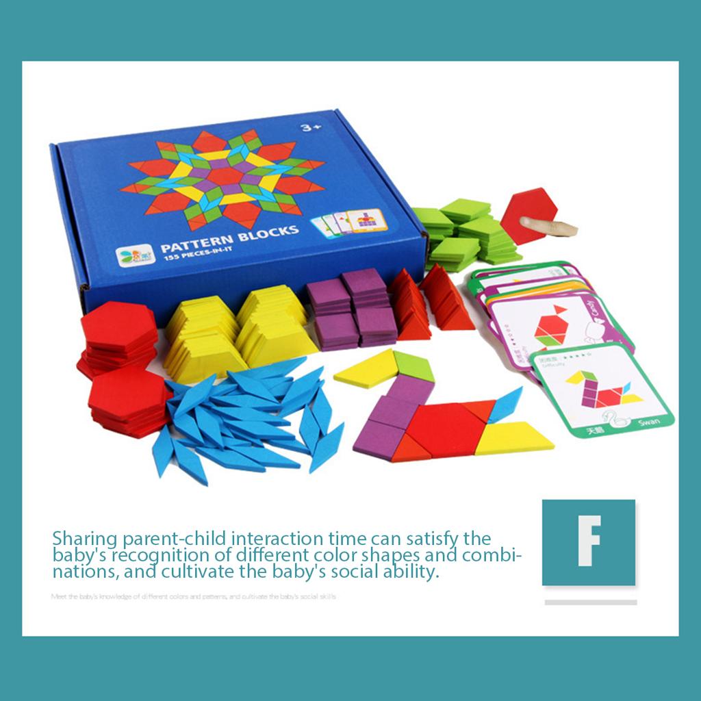 Buy 155pcs Wooden Pattern Blocks Set Geometric Manipulative Shape ...