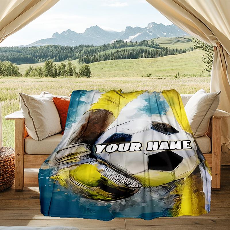 1PC Custom Name Soccer Dreams Outdooor Flannel Blankets Throw Blanket All-Season Throw Gift Bedspread for Couch, Bed, Camping Holiday Birthda