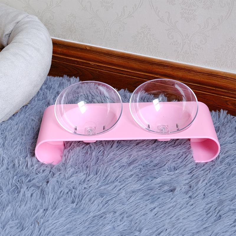 Pet Cat & Dog Transparent Double Bowl - Angled Food & Water Feeder with Neck Protection