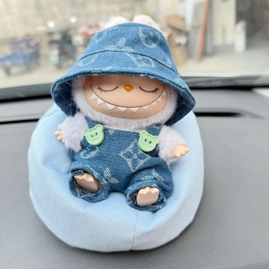 17cm Labubu Doll's Clothes Denim Four Leaf Clover Set Outfit Accessories Clothing DIY Kids Gift Sweet Princess (Excluding Dolls)