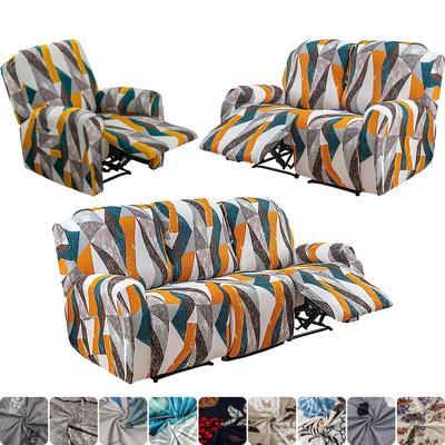 Stretch Sofa Recliner Cover Printted Recliner Chair Covers Slipcover With Side Pocket Washable 1/2/3-Seater Sofa Couch Protector