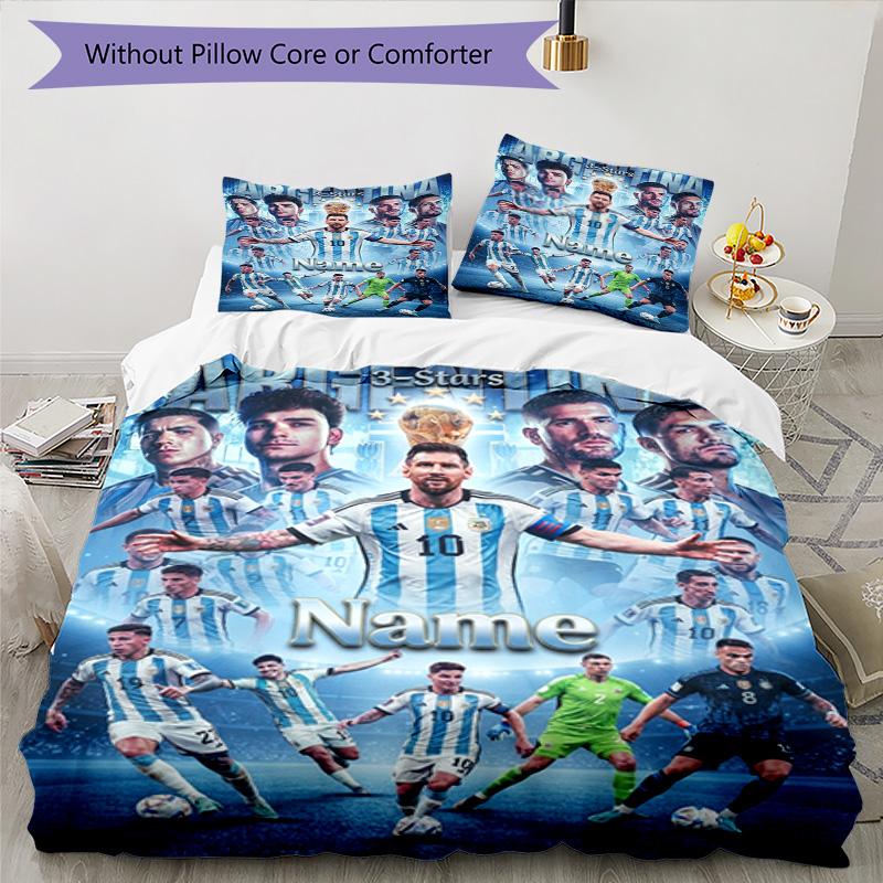 Messi Argentina Football Team Personalized Name Bedding Set,Breathable Bed Linen for Guest Room Decoration,Perfect Housewarming Gift,All Season Duvet