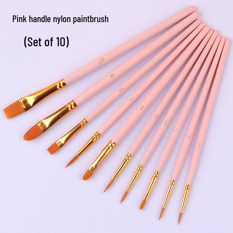 10-Piece Nylon Gouache & Acrylic Paintbrush Set for Students